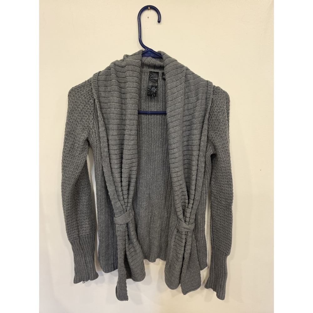 Guess Los Angeles Gray Knit Open Front Shawl Collar Cardigan Sweater Women's S